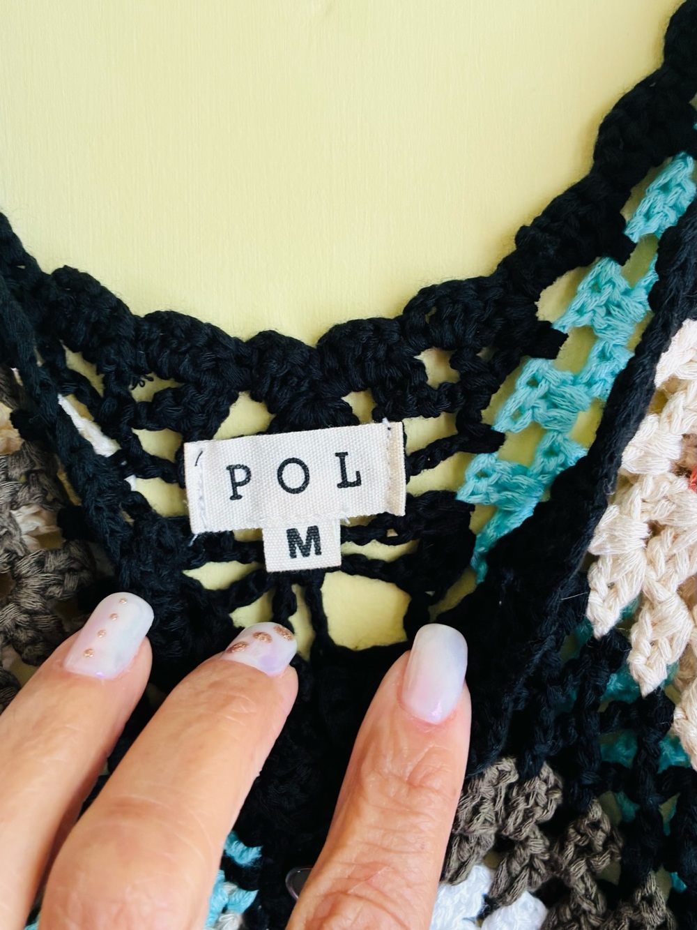 POL Black Crochet V-dress with Teal and Cream Accents